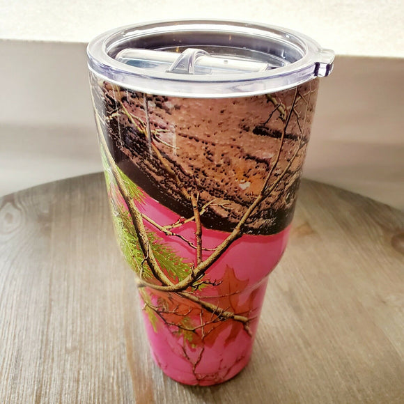 30 oz Tumbler Hot Cold Double Wall Vacuum Insulated travel mug cup thermos PINK CAMO New 2020 design