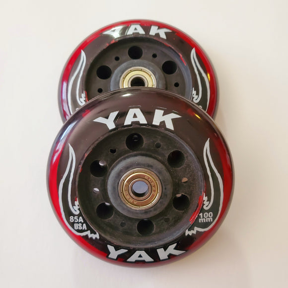 2-pack 100mm 85a red heavy duty  inline skate or raor scooter replacement wheels with bearings 