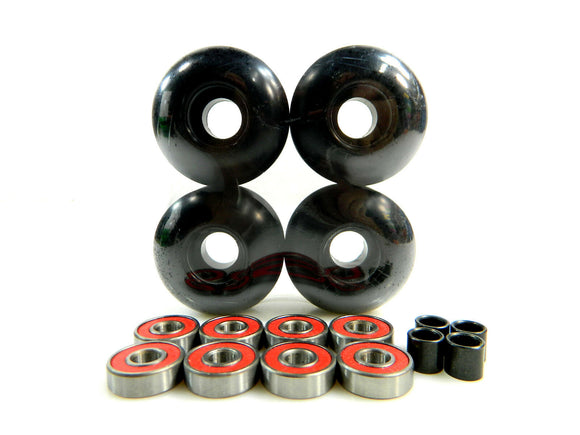 52mm black skateboard wheels with abec-9 bearings and spacers