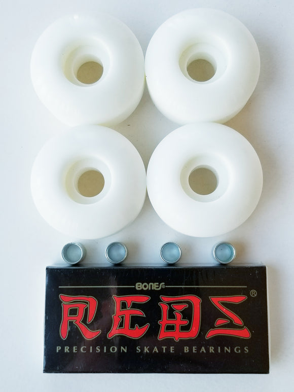 56mm 95a white blank skateboard wheels with 8 pack bones reds skate bearings with spacers outdoor park street 