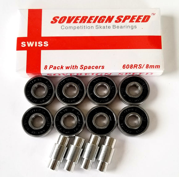8 Pack Sovereign 8mm Swiss Skate Bearings with 6mm spacers