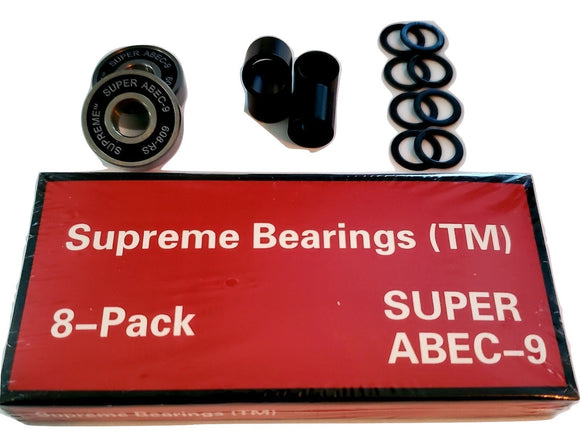 8 Pack Supreme Super ABEC-9 Skateboard Longboard Bearings with Spacers & Washers 608rs 8mm x 22mm x 7mm