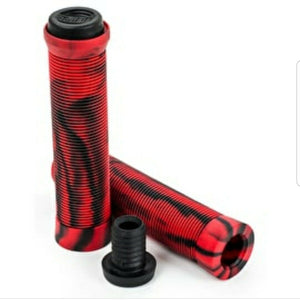 mixed red black grips with end caps soft scooter bmx bicycle mtb mountain bike 